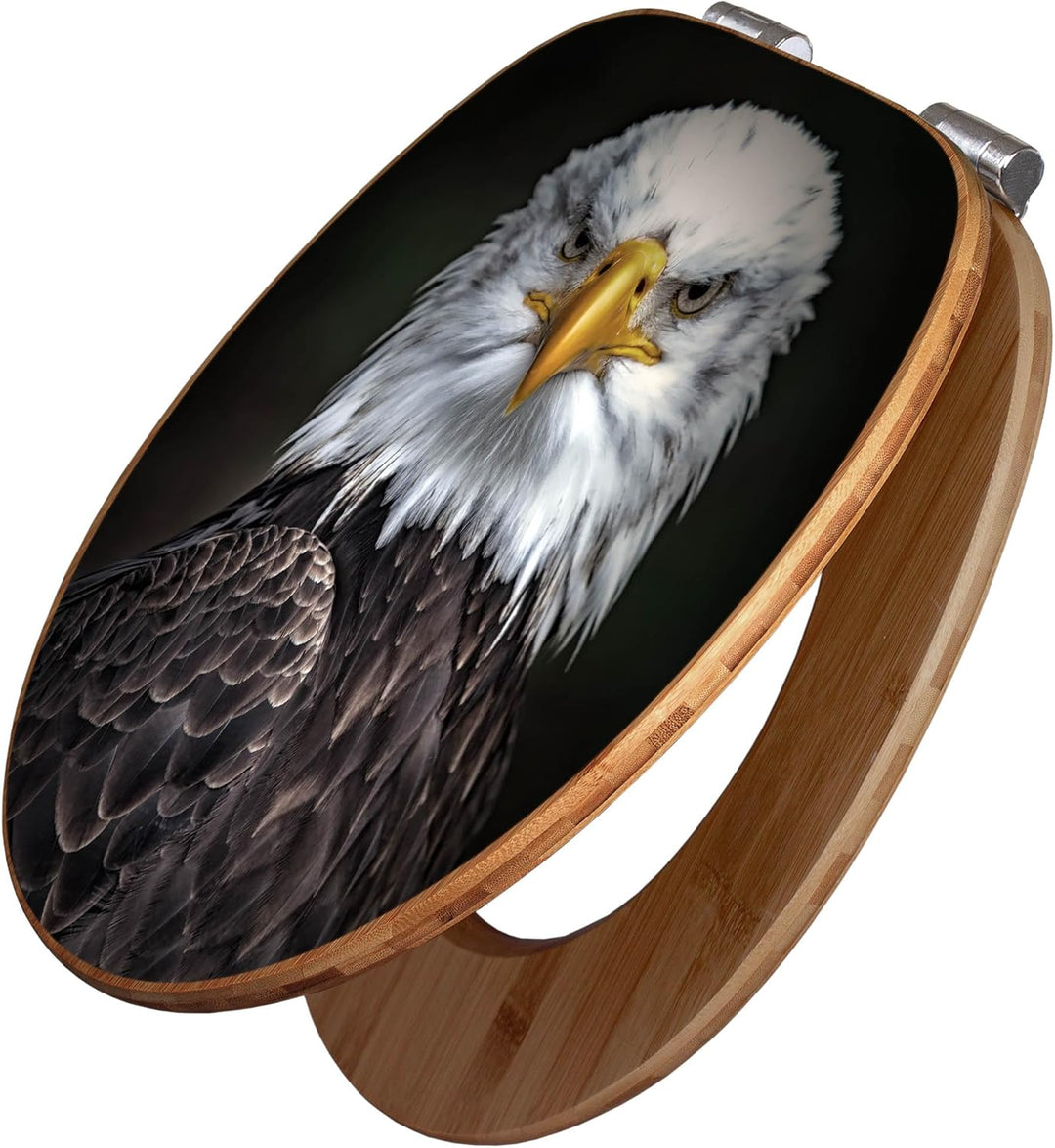 banjado® Design WC Sitz Bambus Absenkautomatik mit Motiv Adler/Toilettendeckel mit Absenkautomatik H