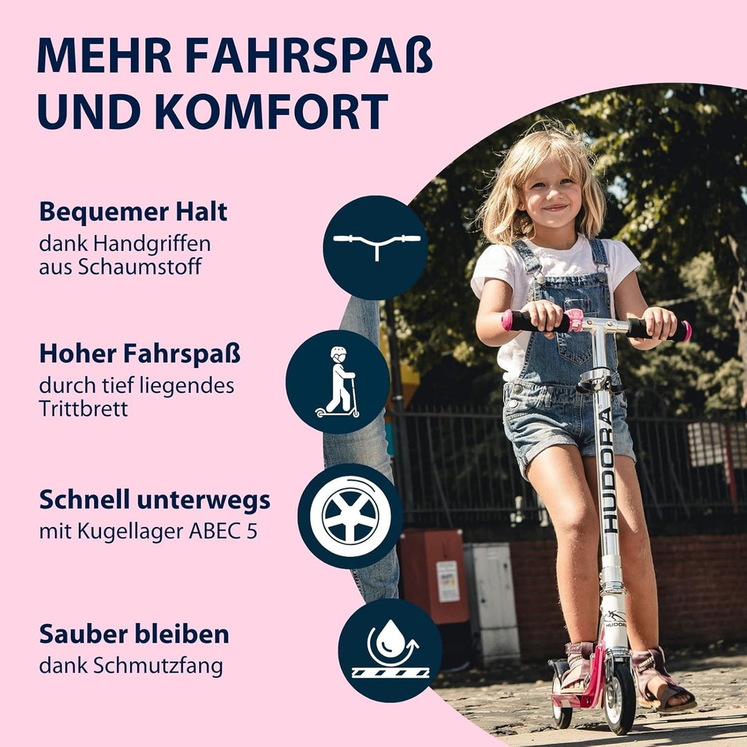 HUDORA BigWheel 125 Scooter - Sicherer &amp; hochwertiger Aluminium-Roller für Kinder - Höhenverstellbar