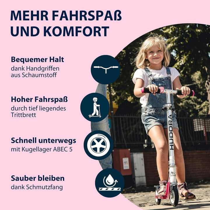 HUDORA BigWheel 125 Scooter - Sicherer &amp; hochwertiger Aluminium-Roller für Kinder - Höhenverstellbar