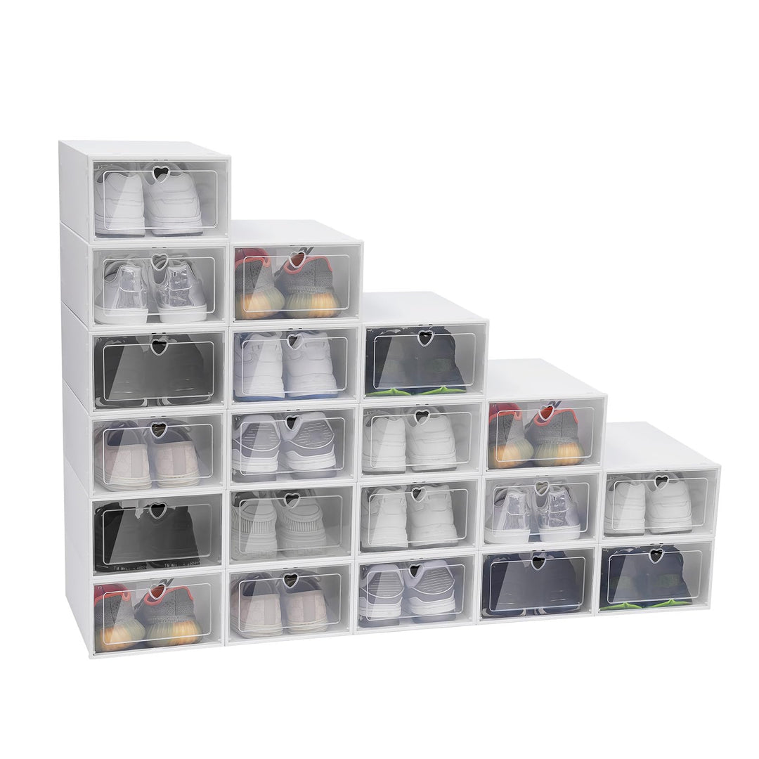 Schuhboxen 20 Stück Schuhboxen Stapelbar Transparent Schuhorganizer PP Schuhbox mit Herz Belüftungsl