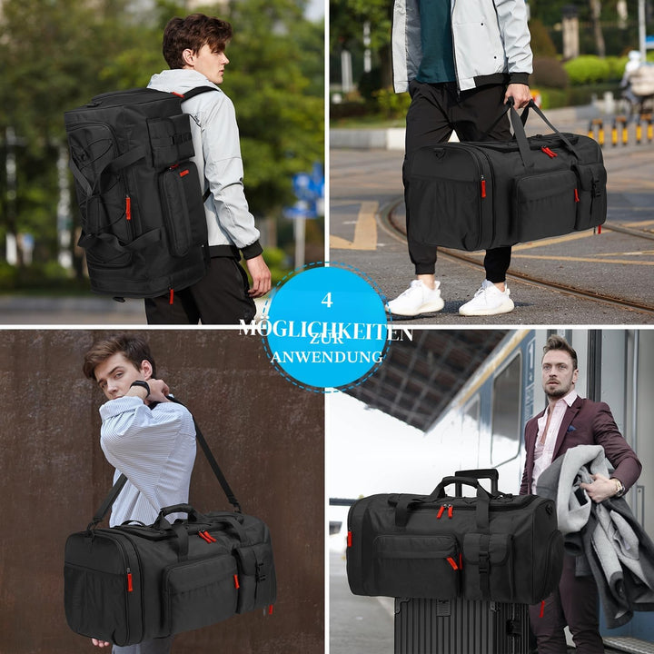 70L Sporttasche Herren Extra Gross Reisetasche Rucksack mit Schuhfach Wasserdicht Fitness Trainingst