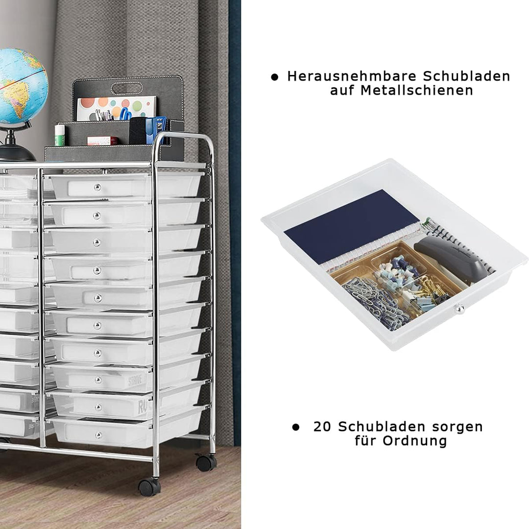 GOPLUS Rollwagen mit Schubladen, Badrollwagen mit 4 drehbare Rädern, Metallgestell, Wagen mit Rollen