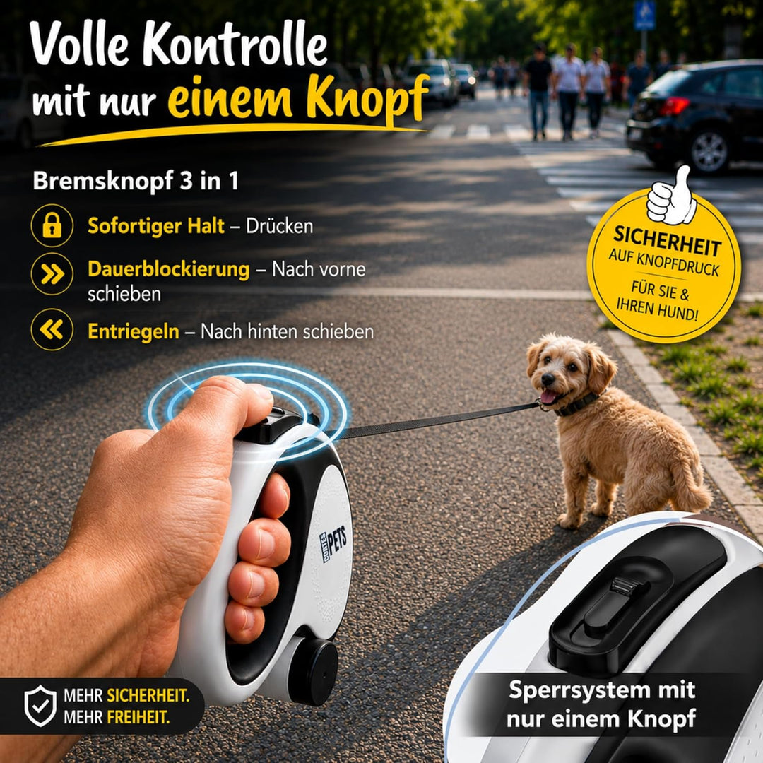 Rollleine Hundeleine 5m 8m für mittelgrosse & kleine Hunde - leicht & robust - ausziehbar mit Bremsk