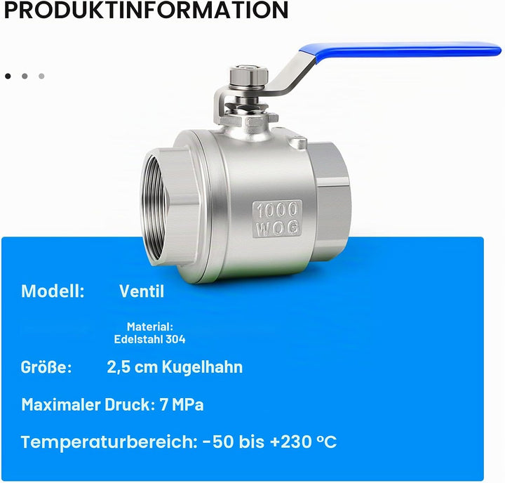 ERGAOBOY 1 Stück 1" BSP Innengewinde Hochleistungs-Kugelhahn mit vollem Durchgang 304 Edelstahl mit