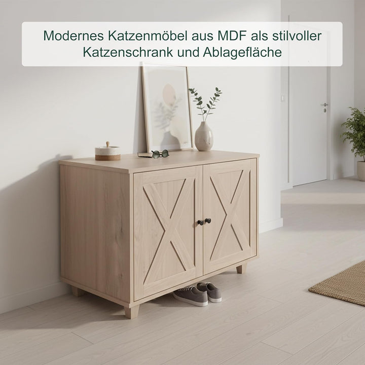 Relaxdays Katzenschrank für Katzentoilette, Separate Trennwand, Eingang, Katzenklo verstecken, HBT 5