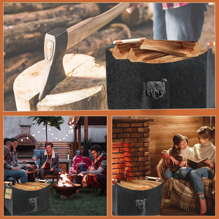 WPPQWP Holzkorb für Kaminholz Gross, Kaminholzkorb Filz XXL(96L, 60x40x40cm), Faltbarer Brennholzkor