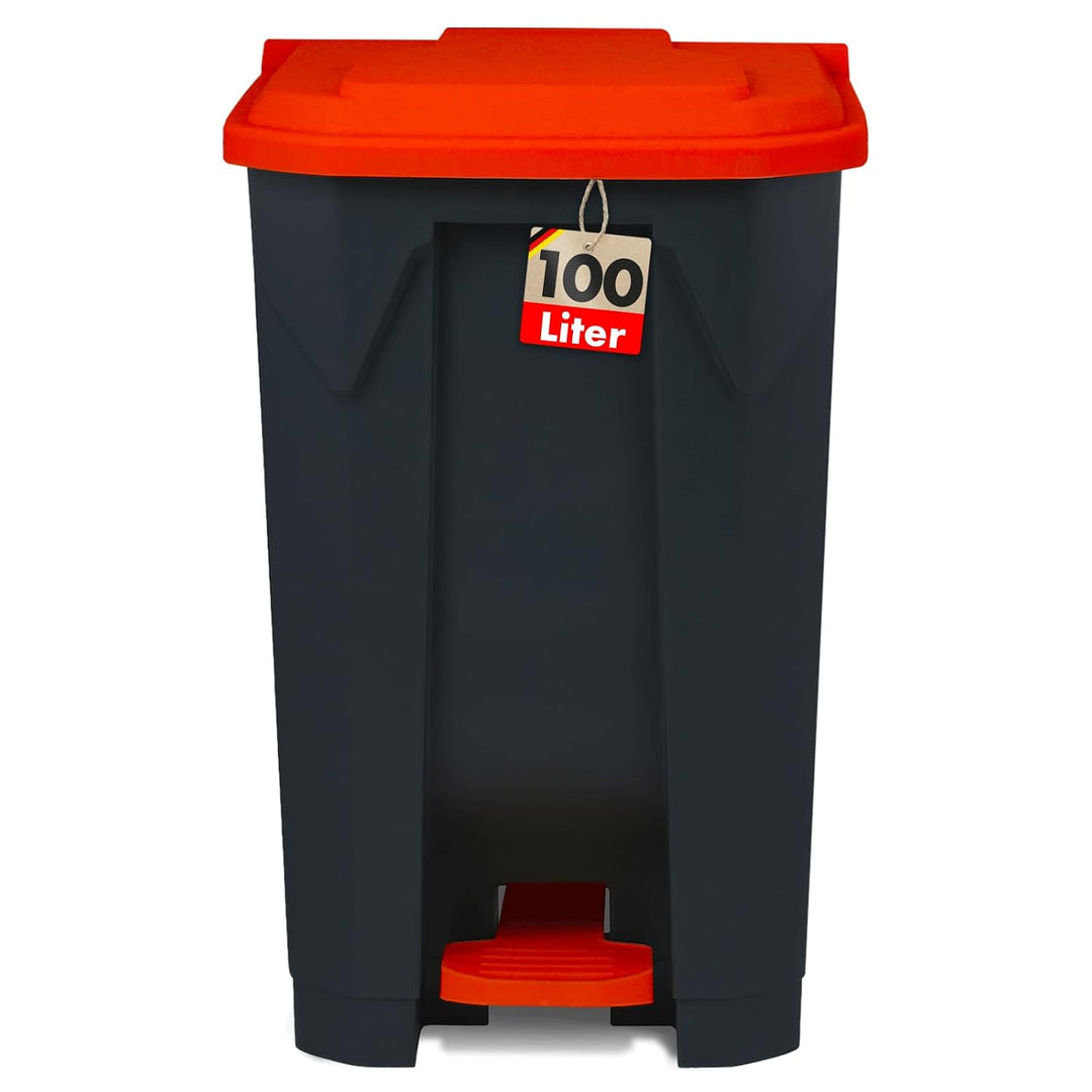 casa pura Mülltonne, Mülleimer 100 Liter, roter Deckel, Abfalleimer für Küche und Büro, Mülltrennsys