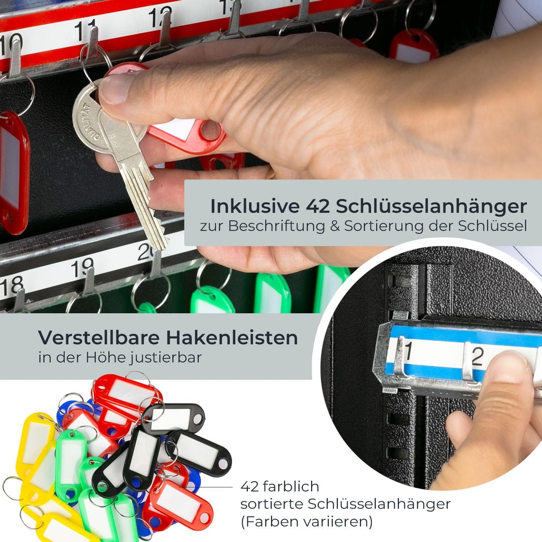 HMF Schlüsselschrank aus Stahl, abschliessbarer Schlüsselkasten für Büro, Verwaltung oder Fuhrpark |