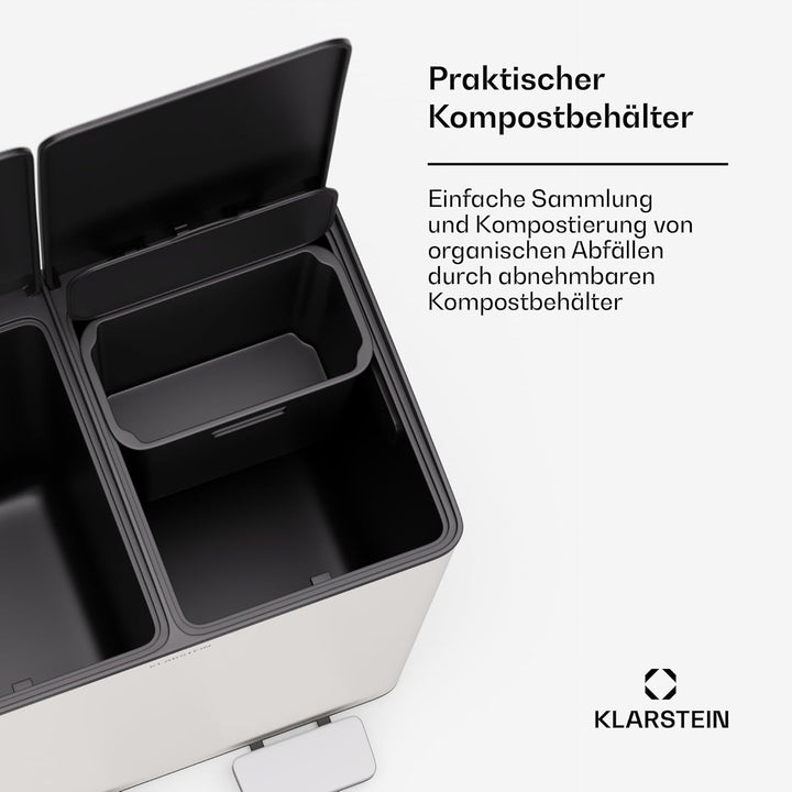 Klarstein EcoVista Mülleimer - 40L Abfalleimer mit 2 Fächern & 3L Komposteimer, Soft-Close, Edelstah