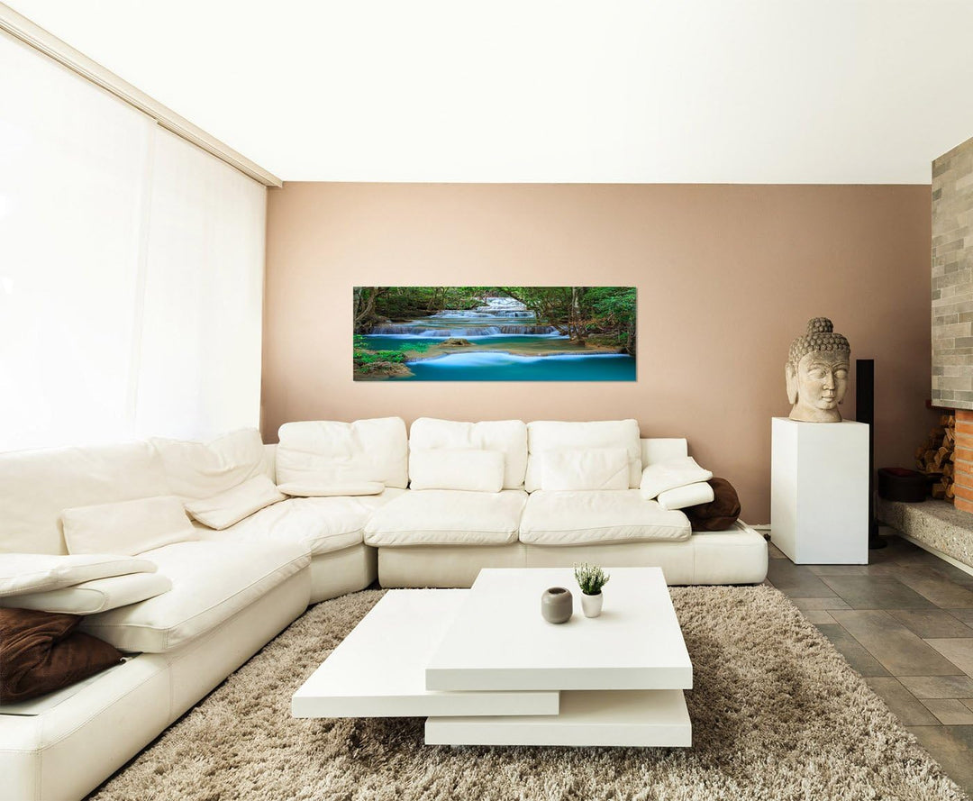 Paul Sinus Art Panoramabild auf Leinwand und Keilrahmen 150x50cm Thailand Wald Wasserfall Wildbach N