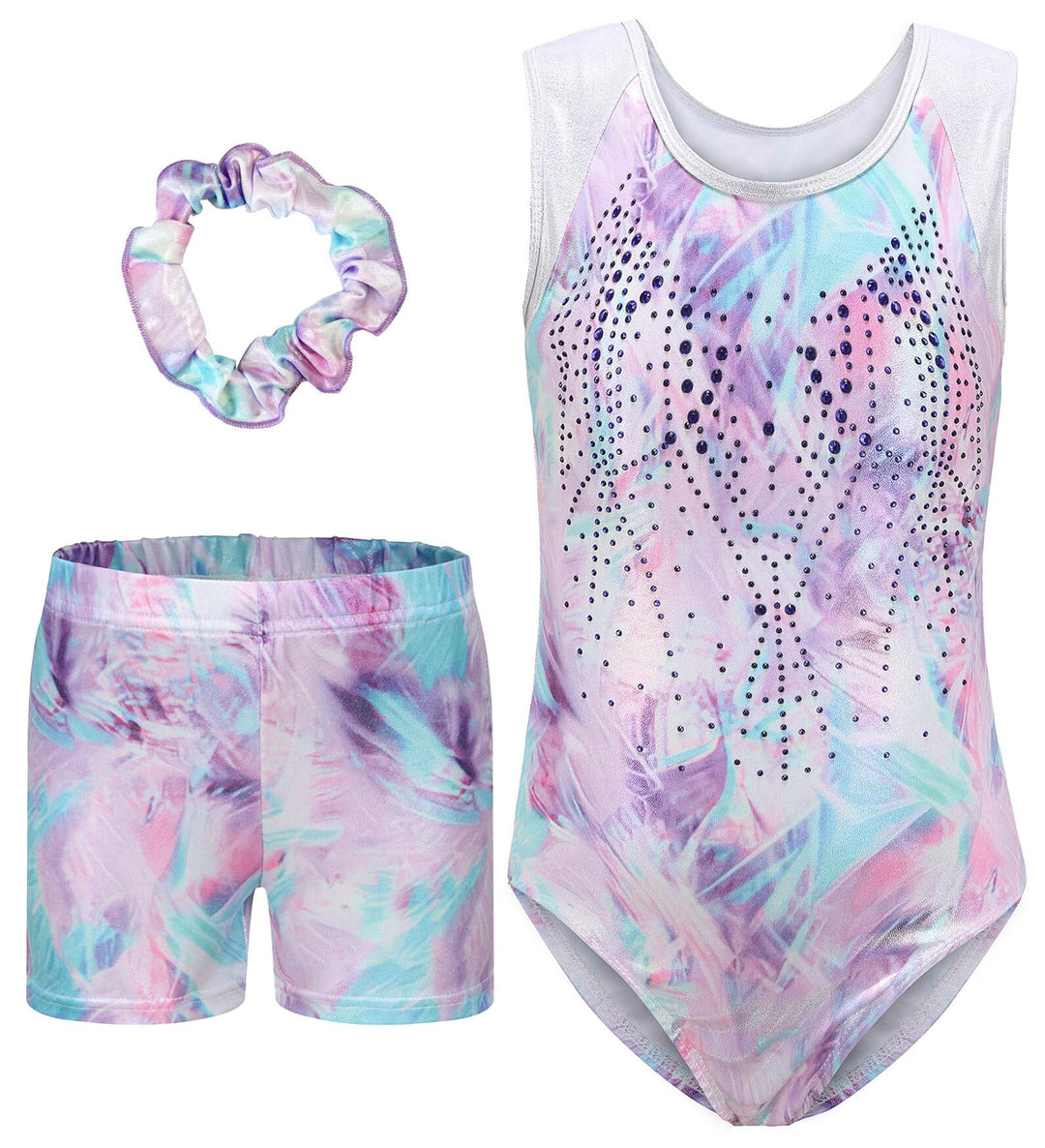 SEAUR Mädchen Turnanzug Turnshorts Haarband Set Kinder Turnen Trikot Shorts Gymnastik Ärmellos/Langa