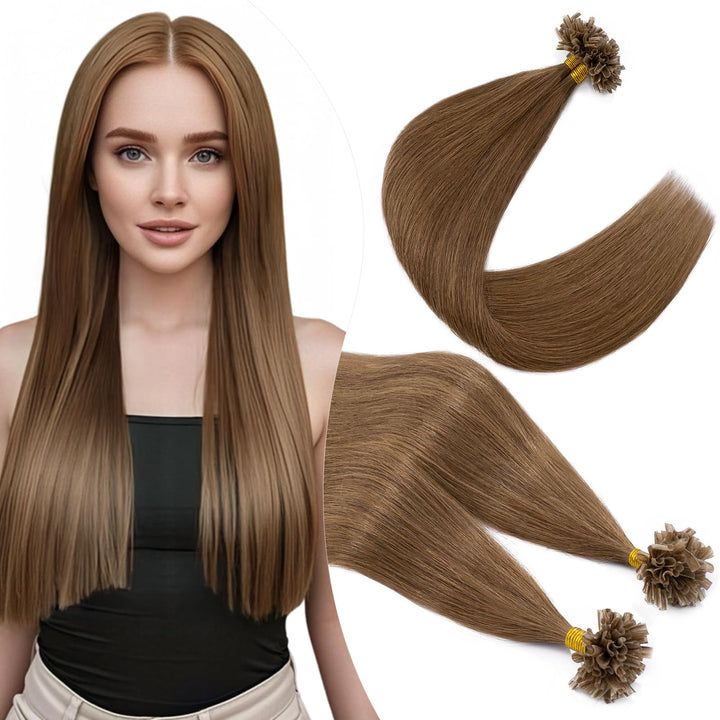 Elailite Bondings Extensions Echthaar #6 Hellbraun, 50g 40cm U Tip Hair Extensions Keratin 100 Sträh