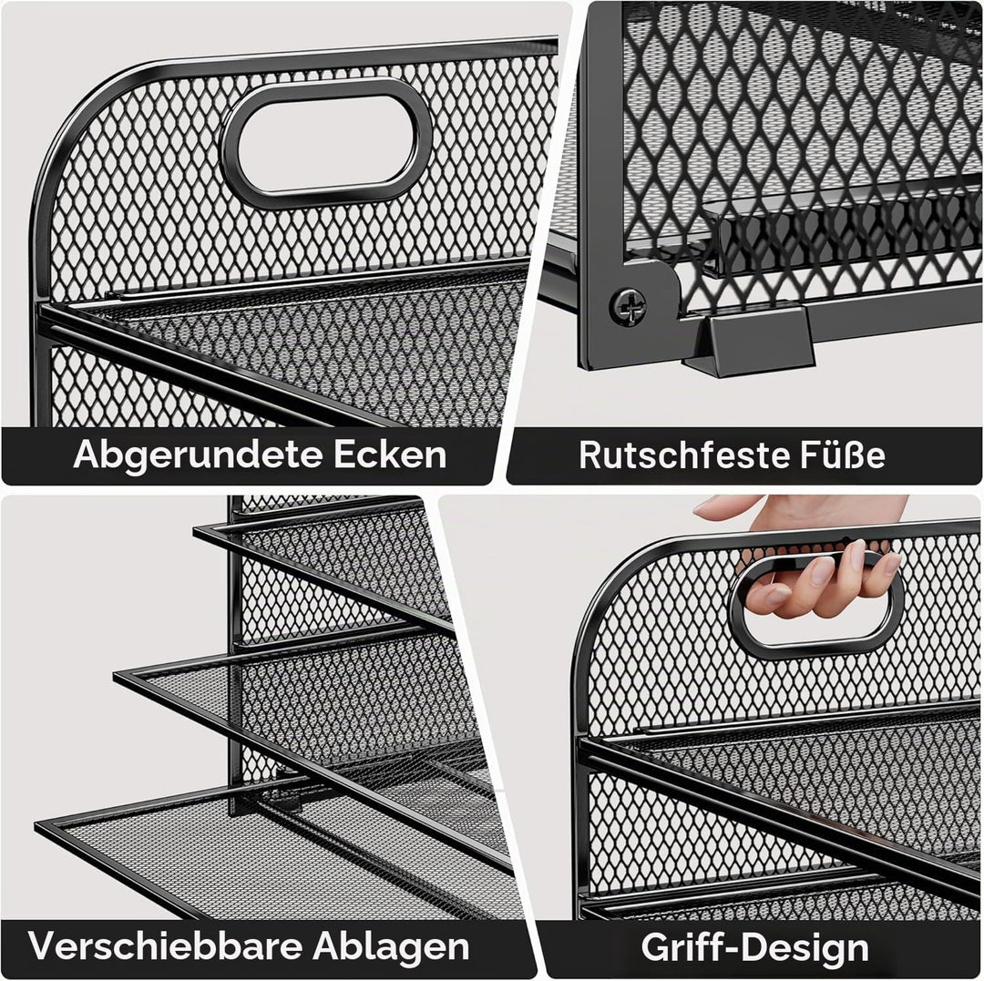 5 Ebenen Papier Organizer Briefablage Organizer, Mesh Metall Schreibtisch Akten Organizer mit Griff,