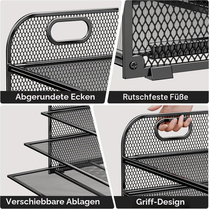 5 Ebenen Papier Organizer Briefablage Organizer, Mesh Metall Schreibtisch Akten Organizer mit Griff,