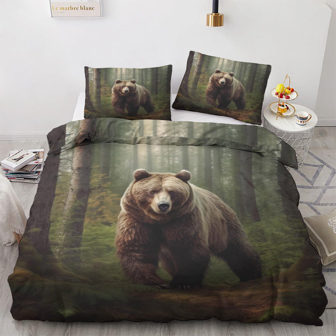 GEDAEUBA Bär Bettwäsche 135x200 - Wilde Tiere Bettbezug 135 x 200 2er Set, Wendebettwäsche und Kisse