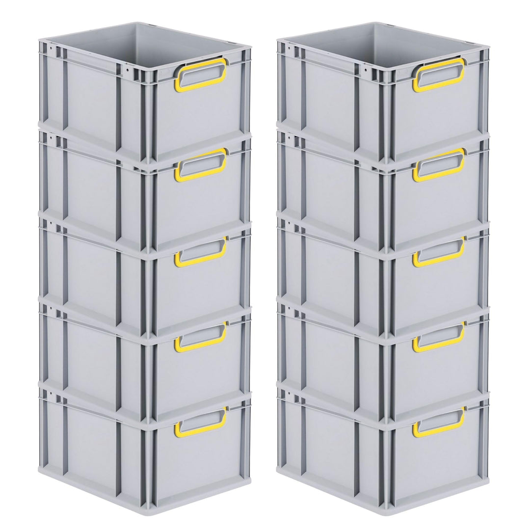 SparSet 10x Eurobox NextGen Color | HxBxT 22x30x40cm | 20 Liter | Griffe gelb geschlossen | Glatter