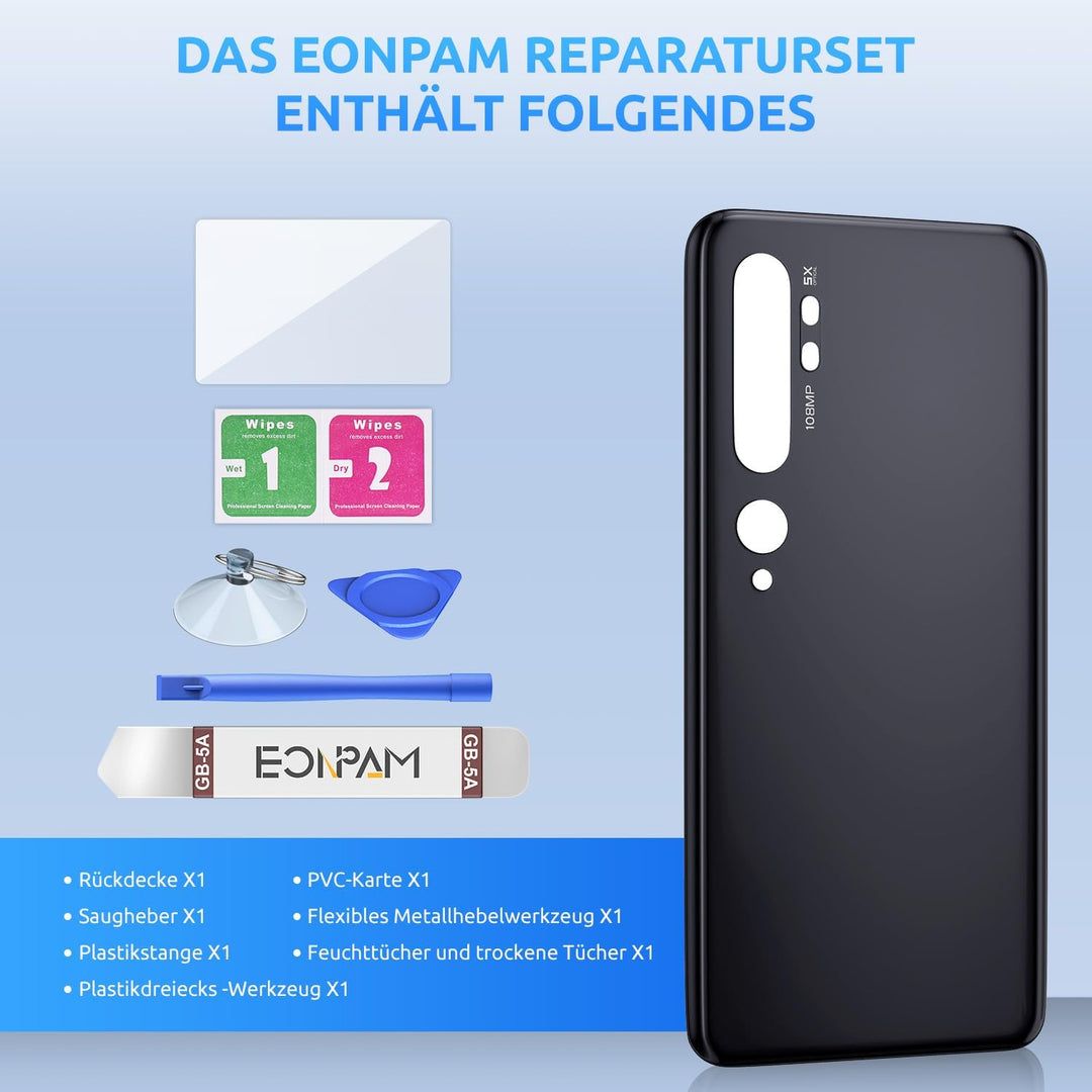 Eonpam Akkudeckel für Xiaomi Mi Note 10 / Note 10 Pro Rückseite Glas Original Backcover Back Glas Er