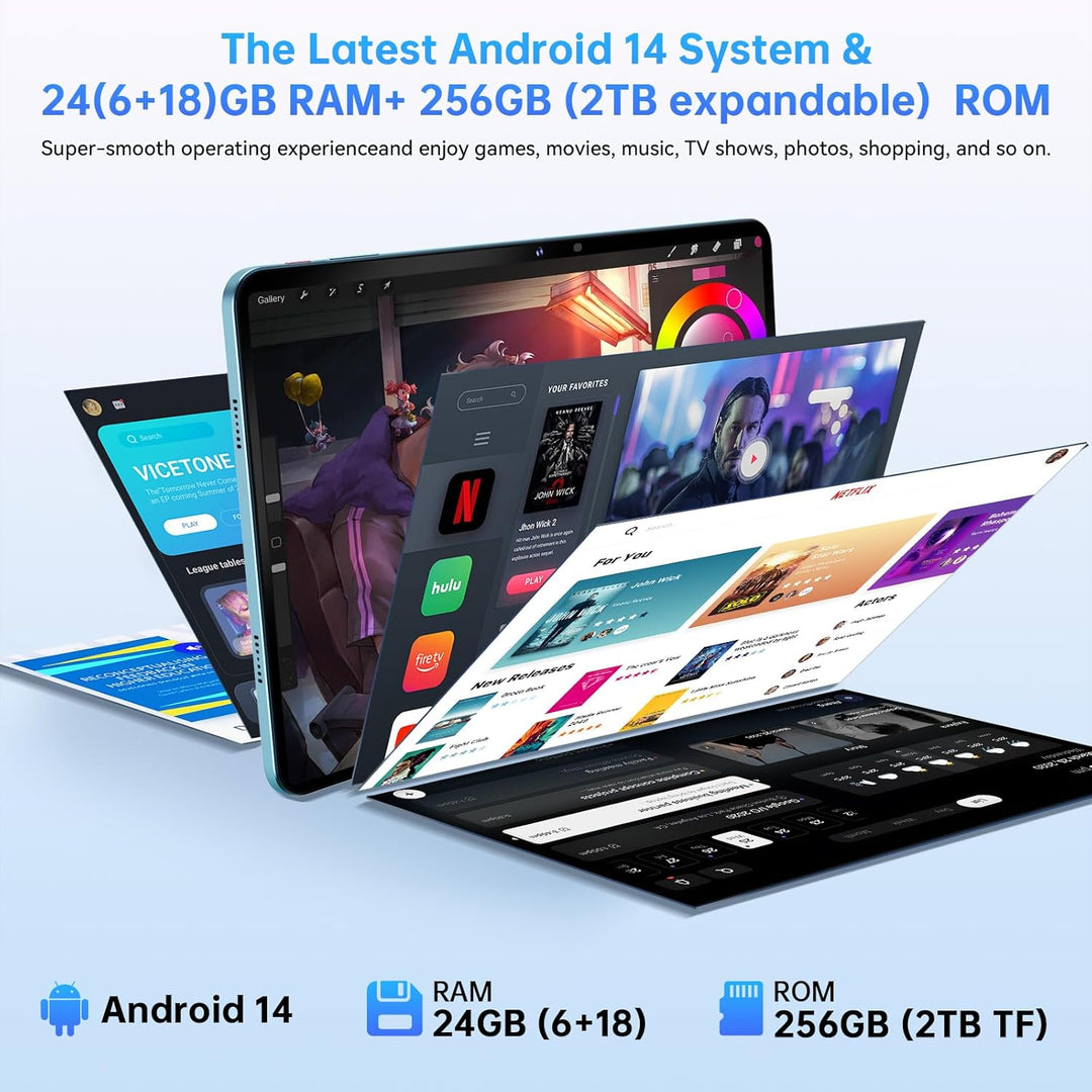 OUKITEL OT5S Tablet 12 Zoll - 2024 Neueste Android 14 Tablet 24GB RAM+256GB ROM(2TB TF) Gaming Table
