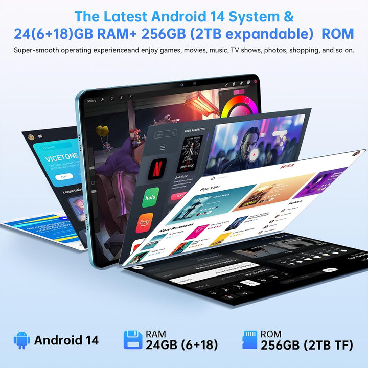 OUKITEL OT5S Tablet 12 Zoll - 2024 Neueste Android 14 Tablet 24GB RAM+256GB ROM(2TB TF) Gaming Table