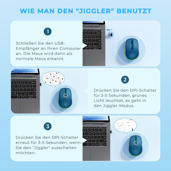 seenda Maus Kabellos LED, Wiederaufladbare Kabellose Maus mit Jiggler, Leise 2.4G USB Funkmaus für L