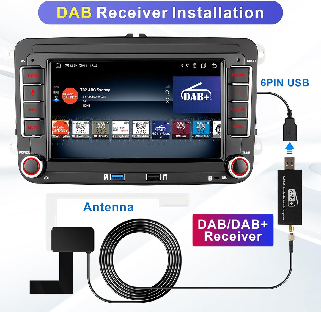 DAB+ Android Autoradio mit Navi Bildschirm für VW Golf 5 6 Seat Passat Sharan Tiguan, Wireless Andro