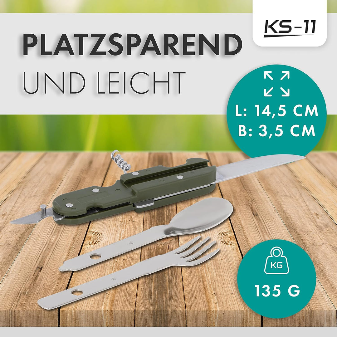 KS-11 2 Stück Outdoor Bundeswehr Besteck Edelstahl Campingbesteck Essbesteck Set 6 teilig Camping Be