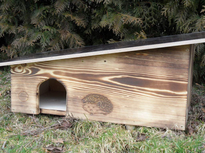 Edel geflammtes Luxus XXXL Igelhaus 80cm x 40cm x 32cm Igelhotel 18mm Fichtenholz Witterungsbeständi