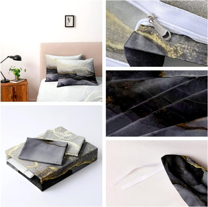 Luowei Bettwäsche Marmor 200x220 Grau mit Kissenbezüge, Erwachsene, Mikrofaser Grau 200x220cm+80x80c