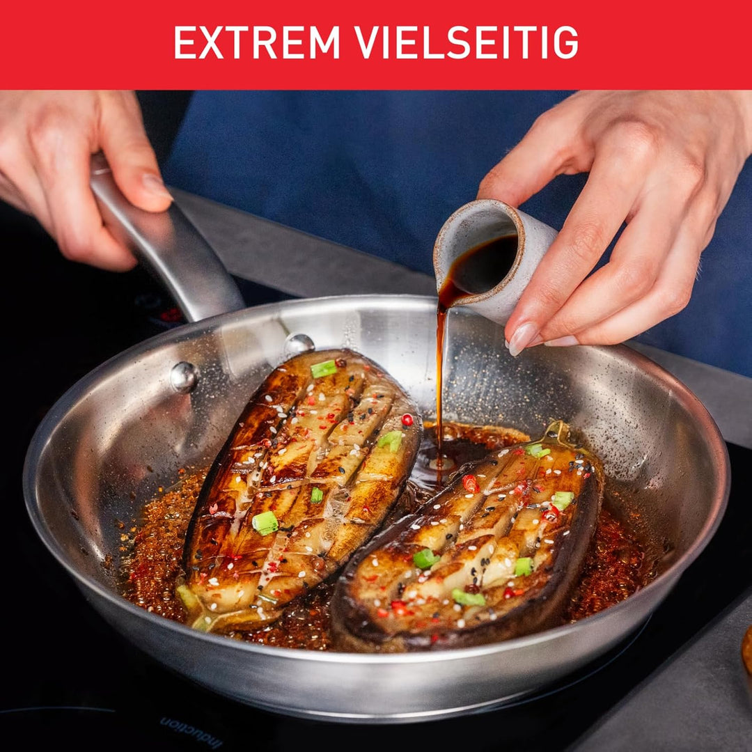 Tefal E49219 Virtuoso Wokpfanne 28 cm | hochwertiger Premium-Edelstahl | unversiegelt | gebürstetes