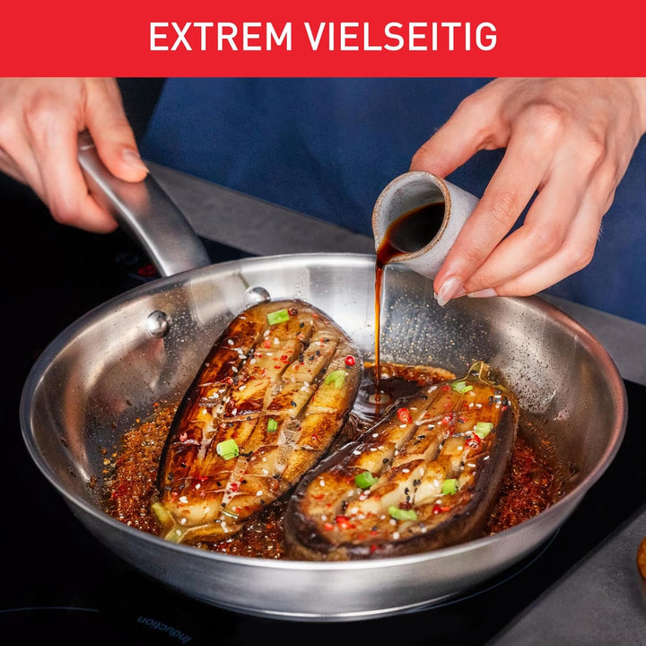 Tefal Virtuoso Bratpfanne 28 cm, Edelstahlpfanne unbeschichtet, Pfanne Induktion, langlebig, hochwer