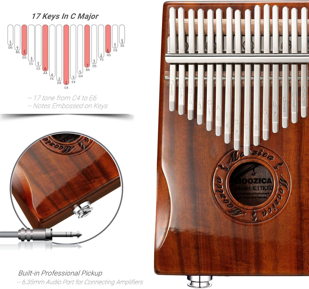 MOOZICA 17 Tasten EQ Kalimba Marimbaphone, Kalimba Daumenklavier aus Koa-Holz mit integriertem Tonab