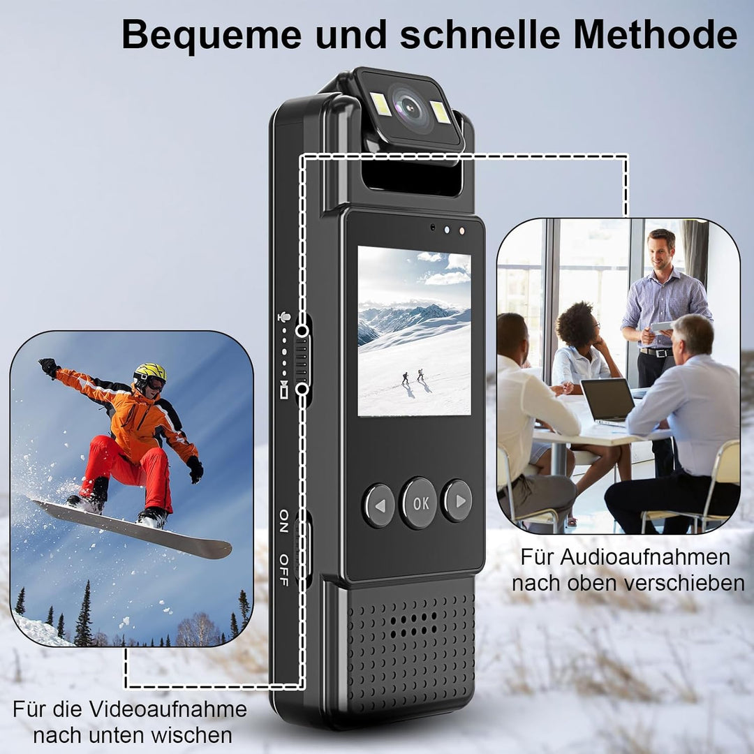 1080P Körperkamera,POV Camera Tragbare Mini Kamera Mini Überwachungskamera mit 180° drehbarem Objekt