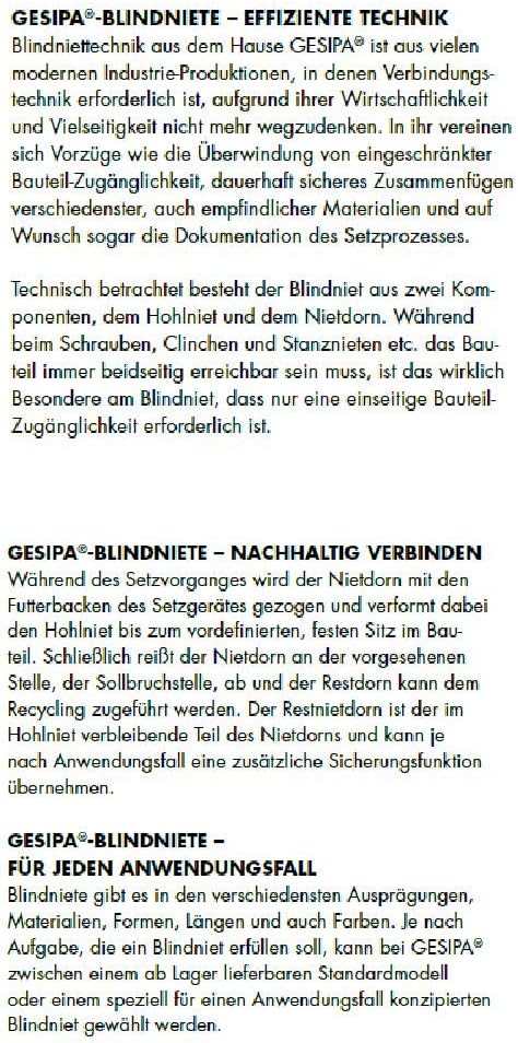 GESIPA | 500x Alu - Blindnieten Ø 4,0 x 10,0mm | Für Materialstärke: 5,0-6,5mm | Nieten in Industrie