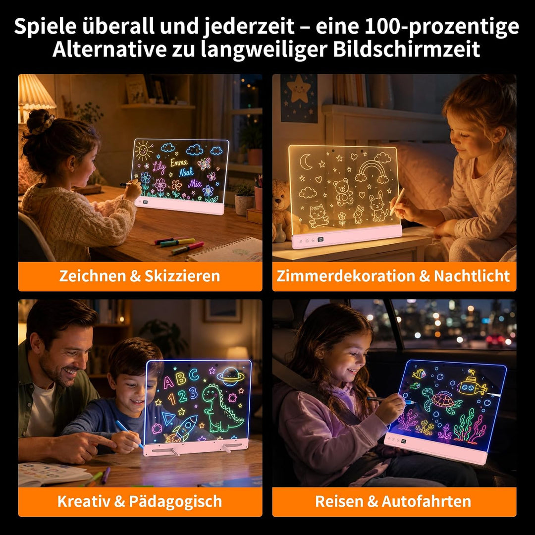TOHETO LED Zeichenbrett für Kinder, 16 Zoll Wiederaufladbare Doodle Tafel, Neon-Trockenlöschtafel mi