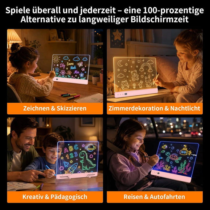 TOHETO LED Zeichenbrett für Kinder, 16 Zoll Wiederaufladbare Doodle Tafel, Neon-Trockenlöschtafel mi