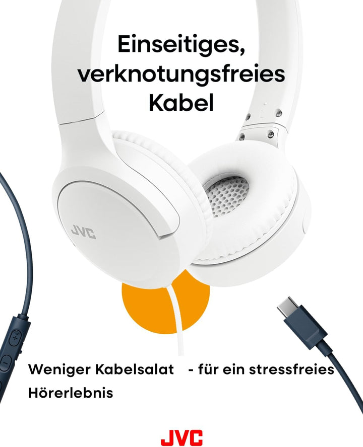 JVC HA-S33UC-W USB-C On-Ear-Kopfhörer, weiche Ohrpolster, faltbar, mit Mikrofon & 3-Tasten-Fernbedie