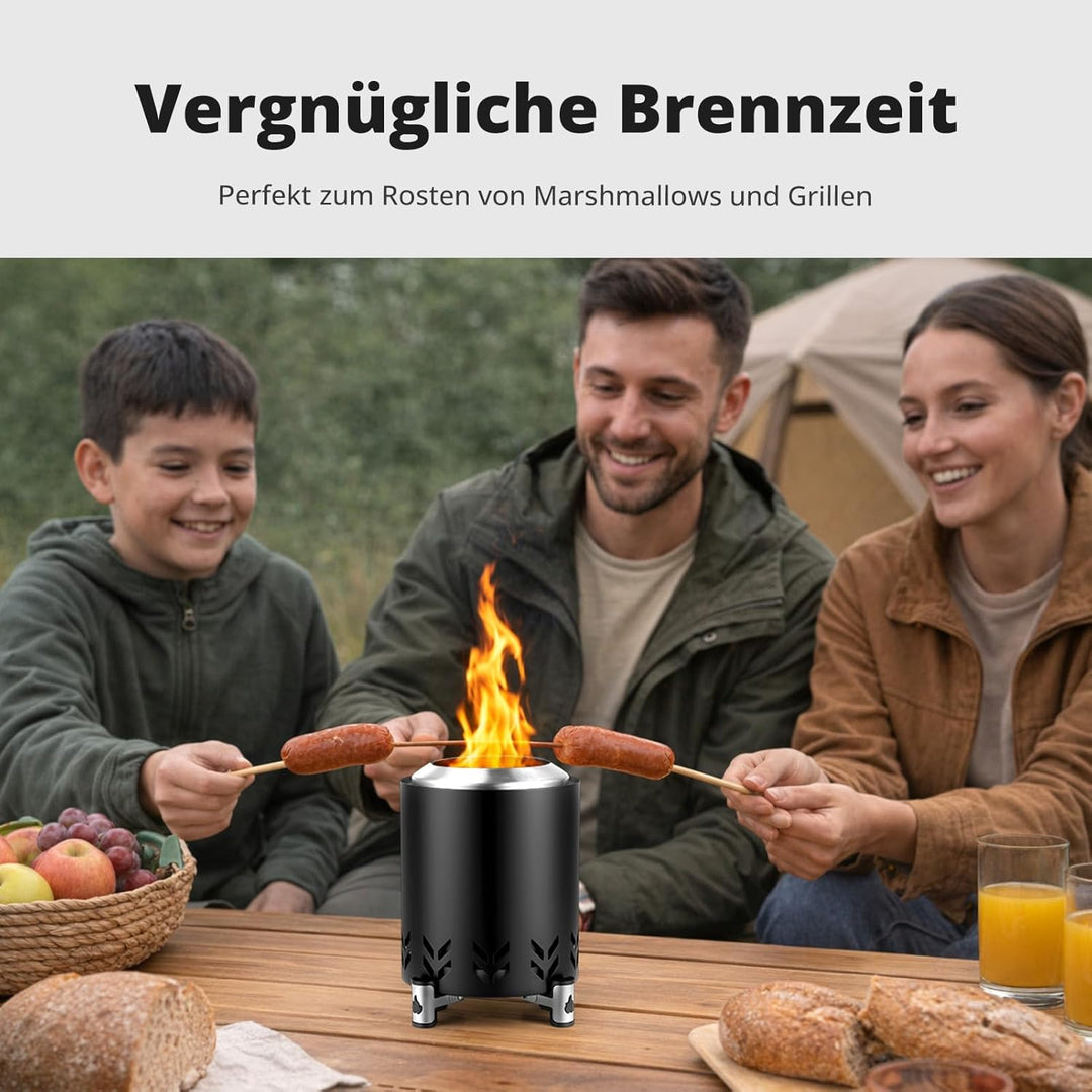 Tragbare Feuerschale Edelstahl für den Aussenbereich, Rauchfreie Feuerstelle mit Ständer&Tragetasche