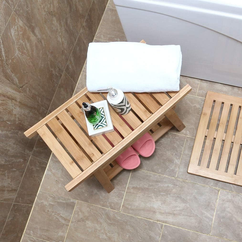 Luxus Badezimmerbank aus Bambus - Bank mit Ablagefach - Badezimmerbank aus Holz - Badezimmerhocker a