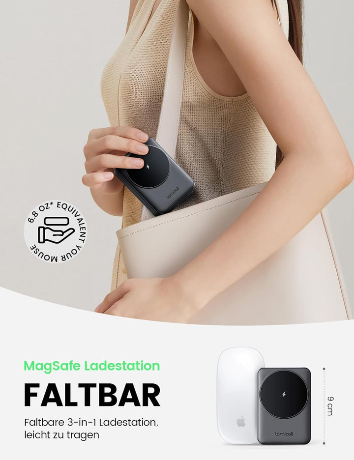 Lamicall 3 IN 1 Ladestation für MagSafe Ladegerät - [Faltbar &amp; Tragbar] Kabellose induktive Ladestat