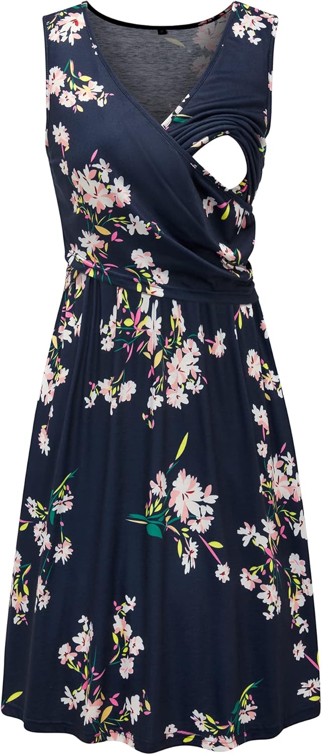 OUGES Damen Winter Umstandskleid Stillkleid Baumwolle Schwangere Lässiges Herbst Kleider mit Taschen