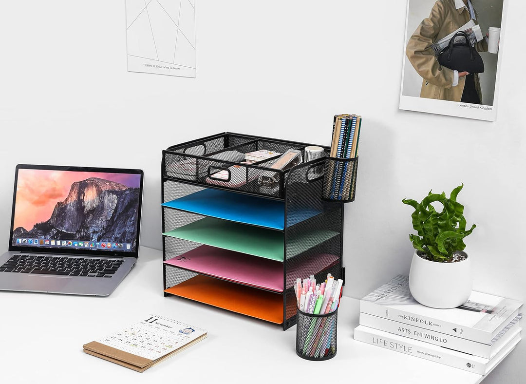 5-Fach Schreibtisch Organizer mit Schublade, Mesh Schreibtisch Datei Organizer mit Griff, Papier Sor