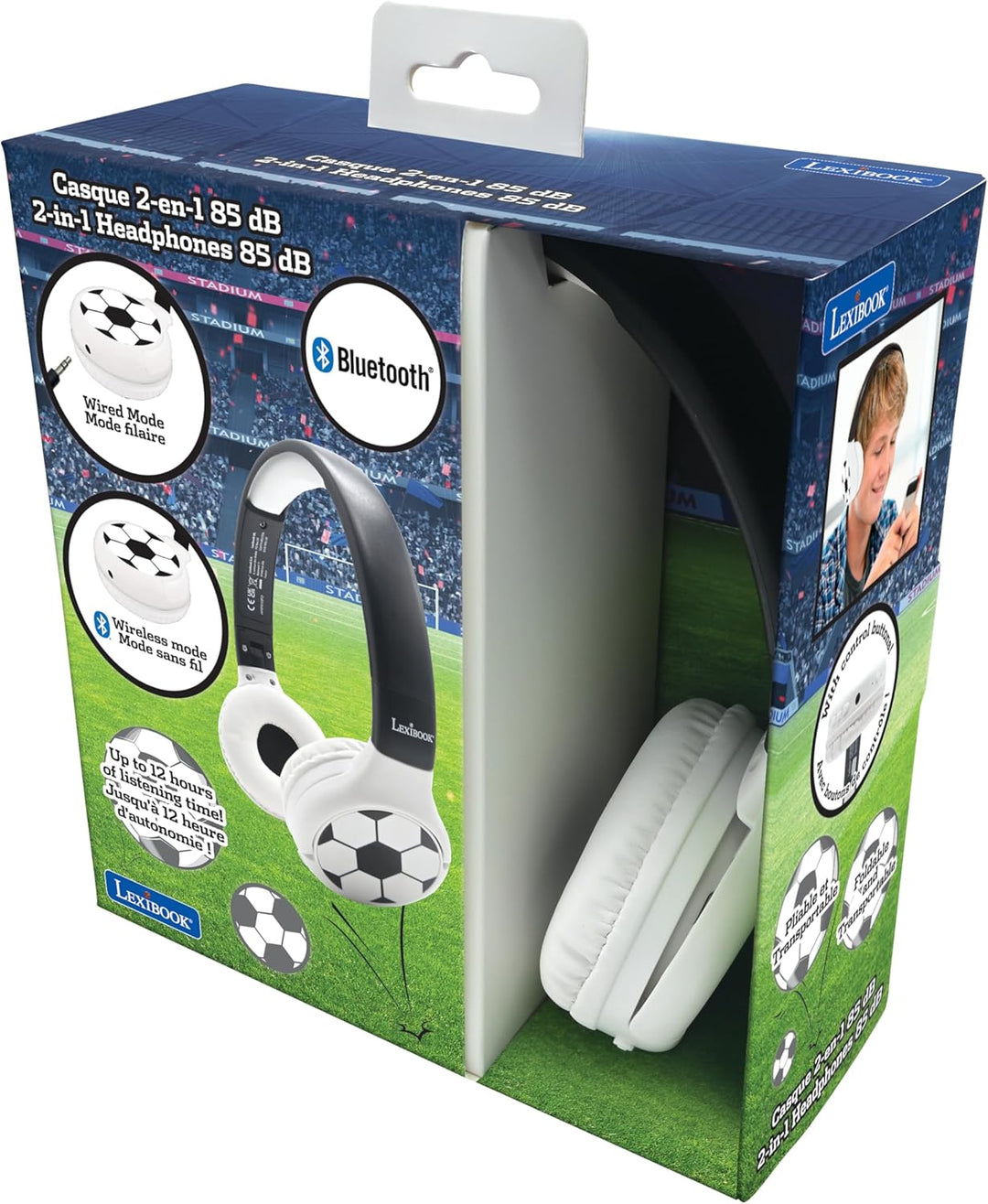 Lexibook - Fussball - 2-in-1 Bluetooth- und kabelgebundene Kopfhörer mit Mikrofon und Steuerungstast