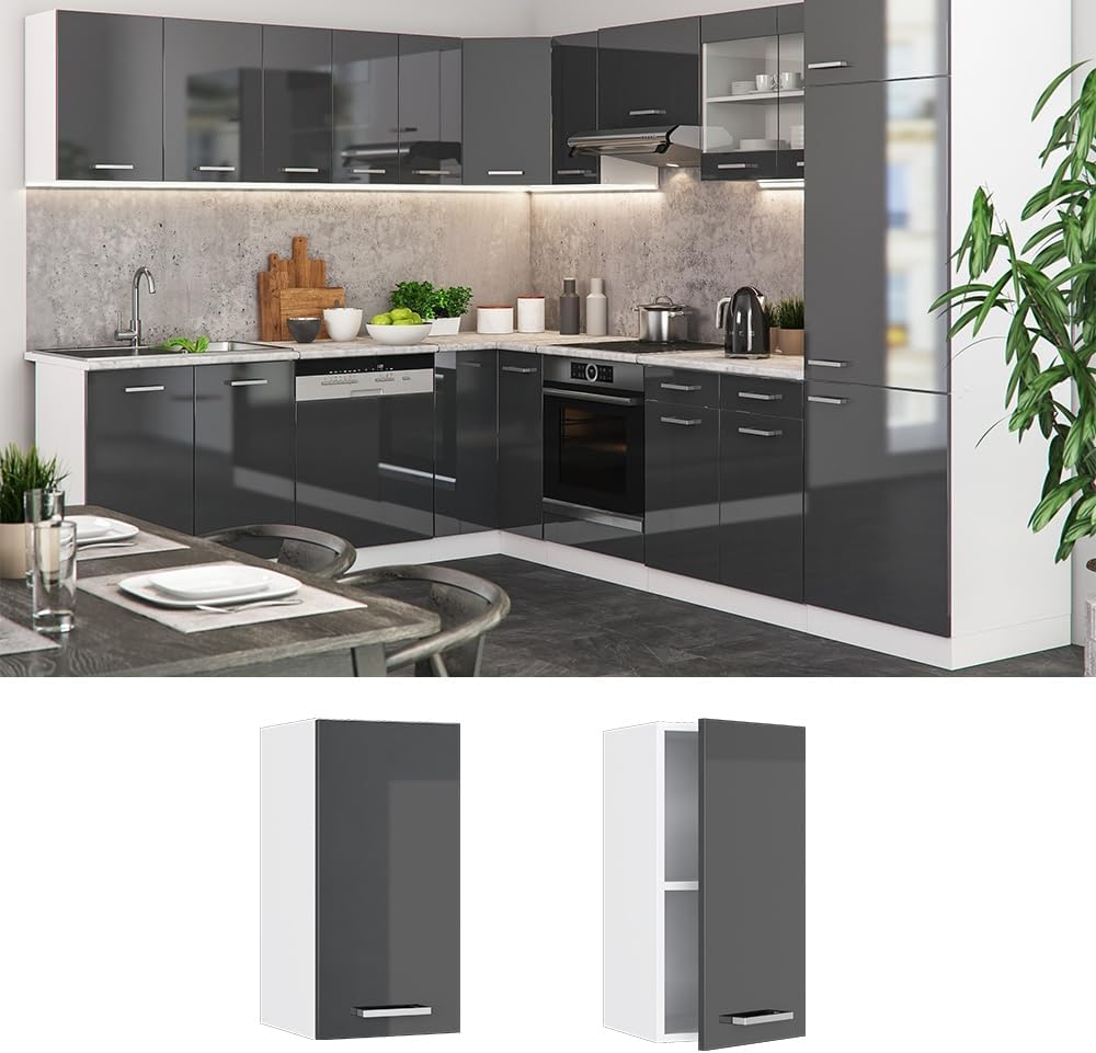 Vicco Hängeschrank R-Line, Anthrazit Hochglanz/Weiss, 30 cm Anthrazit Hochglanz Hängeschrank 30cm, A