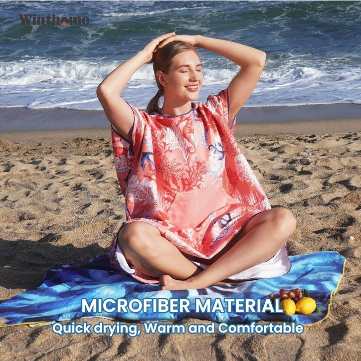 Winthome Poncho Schnelles Trocknen, Badeponcho Strand Umziehhilfe, Surf Poncho Leichtgewicht mit Tas