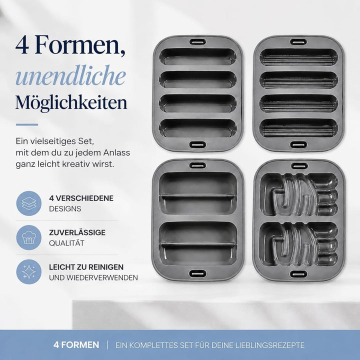 Set mit 4 Silikonformen für Heissluftfritteuse und Backofen 20 x 14,5 cm, Verschiedene Formen für Ri
