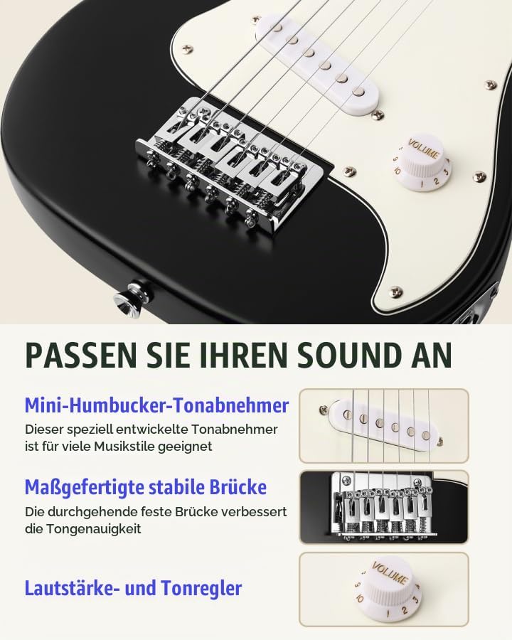 Donner E-Gitarre Set Anfänger Junior Kit ST-Stil 30 Zoll Mini Gitarren Premium Bundle mit Verstärker