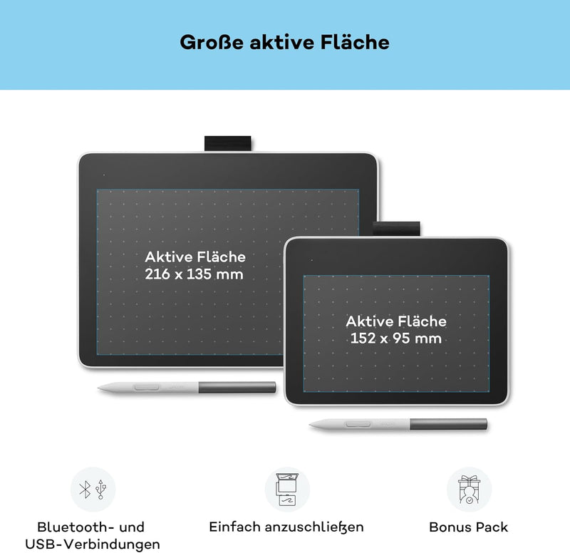 Wacom One M Stifttablett inkl. batterielosem EMR-Stift, Bluetooth-Verbindung, für Windows, Mac, Chro