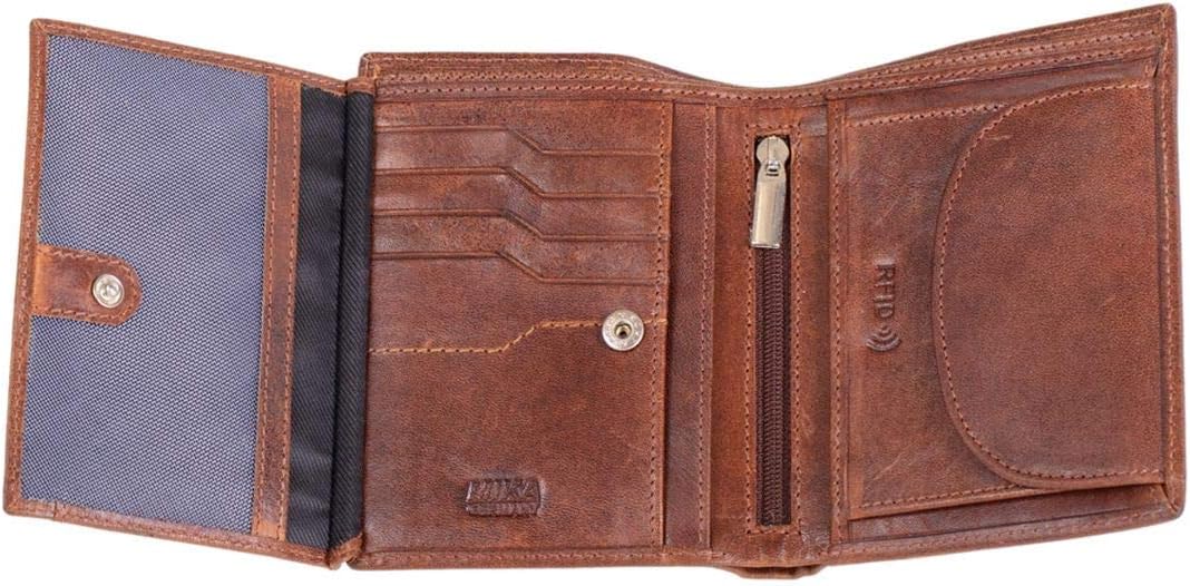 MIKA 42221 - Geldbörse aus Echt Leder, Portemonnaie im Hochformat, Geldbeutel mit RFID Schutz, 8 Kar