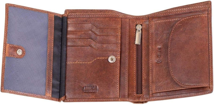 MIKA 42221 - Geldbörse aus Echt Leder, Portemonnaie im Hochformat, Geldbeutel mit RFID Schutz, 8 Kar