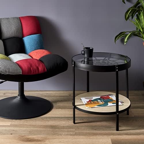 HOME DECO FACTORY Uhr Beistelltisch, 50.5cm x 50.5cm x 49cm One Size Schwarz / Transparent, One Size